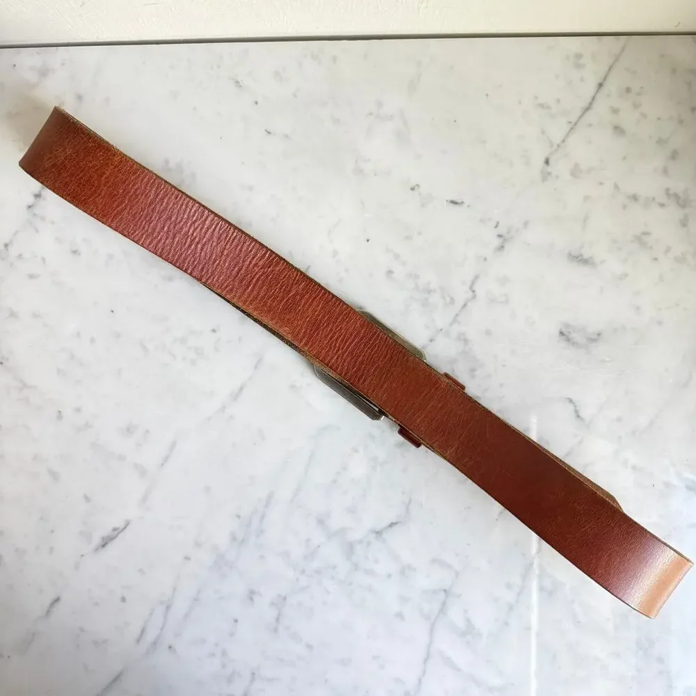 Men’s Genuine Leather Brown Belt 1.5” Wide Silver Buckle Size 44